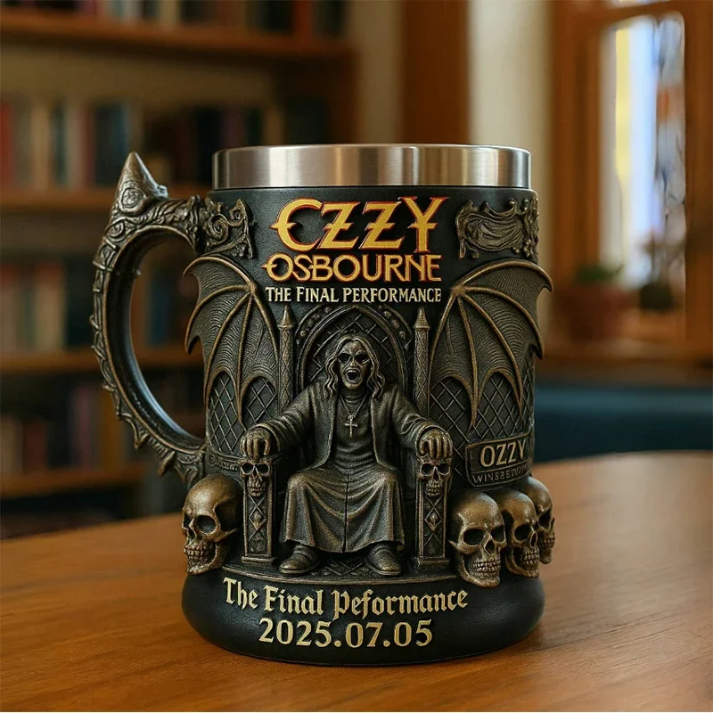 هالوين ثلاثية الأبعاد Ozzy Osbourne التذكارية القدح الفولاذ المقاوم للصدأ الجمجمة كوب ماء كوب للبيرة فنجان القهوة أواني الشرب