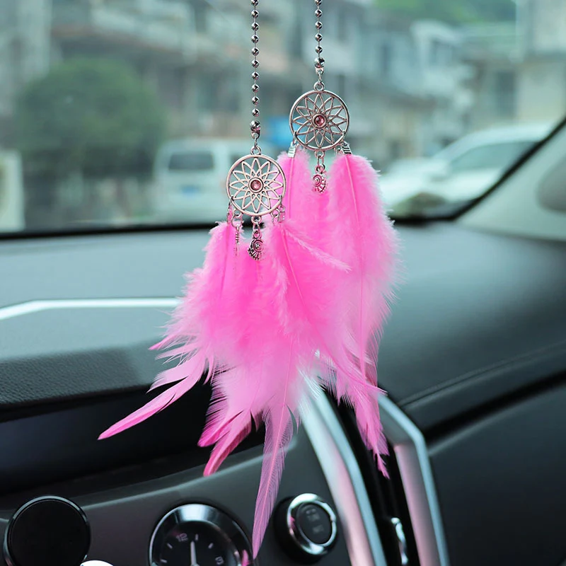 Dream Catcher Car Pendant Feather Mirror Pendant Home Decor Ornaments Car Interior Accessories Dream Catcher Feather Car Pendant