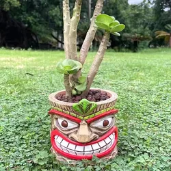 Creative Resin Crafts Succulent Plant Container Ornament Funny Tiki Totem Mask Flower Pot Home Office Garden Vase Decor Gift