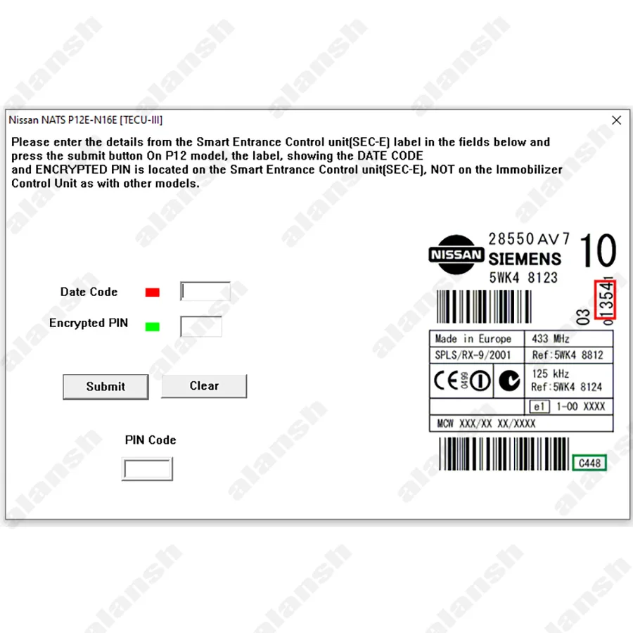 for Nissan NATS TECU III 5 & 6 PIN Code Calculator for Entrance Control Unit and Immobilizer Key Programming + nitro