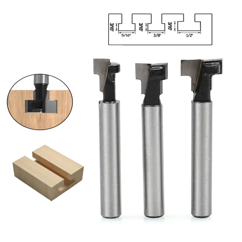 

3pcs1/4" 8mm Shank T-Slot Cutter Router Bit Set Hex Bolt Key Hole Bits T Slotting Milling Cutter for Wood Woodworking