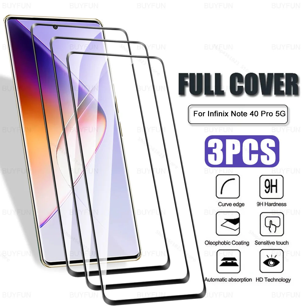 3Pcs Curved Glass Cover For Infinix Note 40 Pro 5G Case Tempered Glass InfinixNote40 4G Note40 Pro+ 40Pro Plus Screen Protector