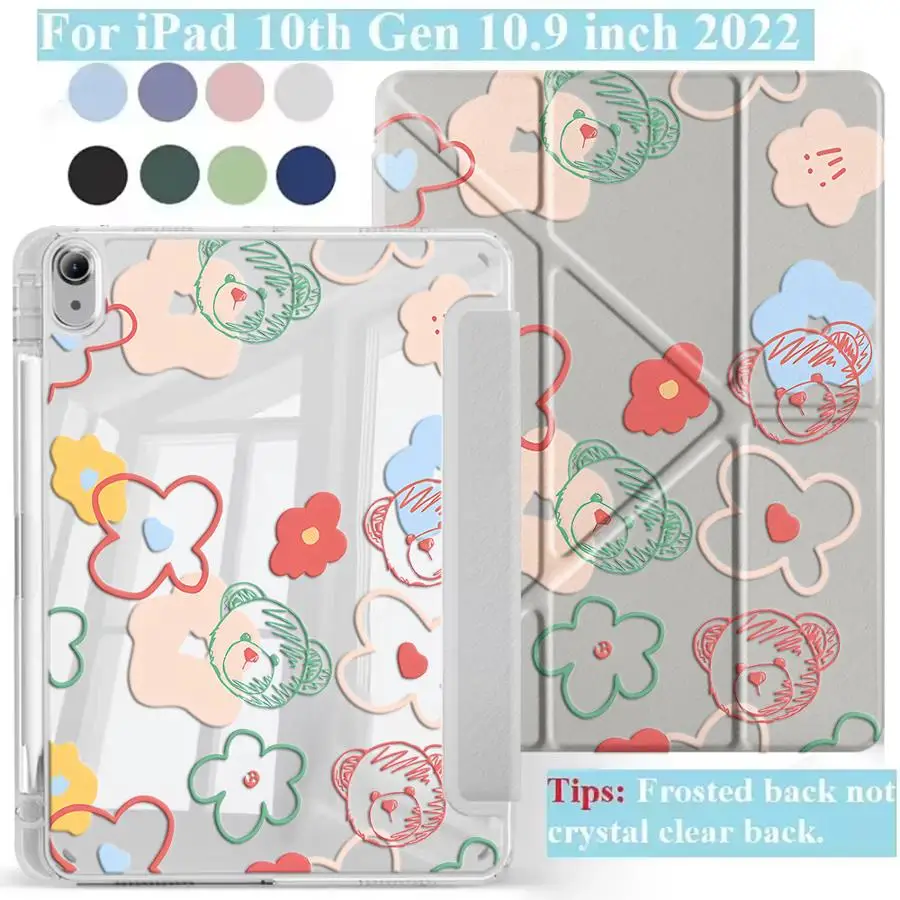 

Pastel Doodle Bear Holder Cover Tablet Case For iPad Pro 2025 Mini 6 7 Pro 11th 10th 9th 8th 7th 12.9inch Air 4 5 M3 M2 M4