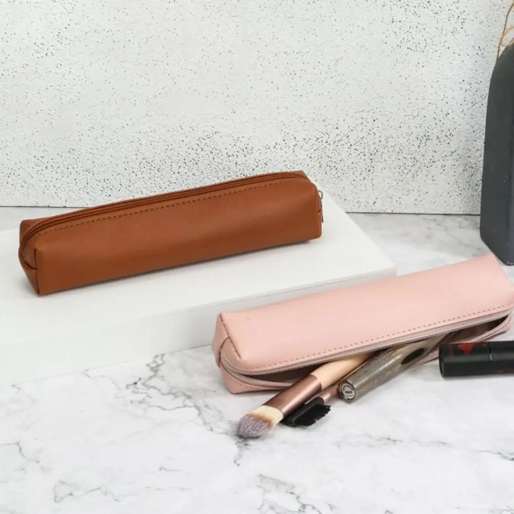 New PU Leather Pen Bag Water Dirt-Proof Large Capacity Pencil Case Simple Stationery Box