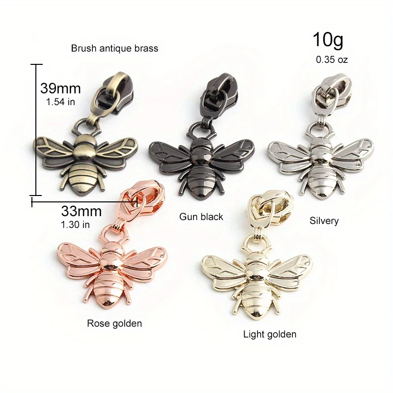 5PCS Dragonfly Bee Wallet Cosmetic Bag Pull Tab Slider Pencil Case Coat Messenger Bag Metal Insect Zipper Fashion Cute Pendant