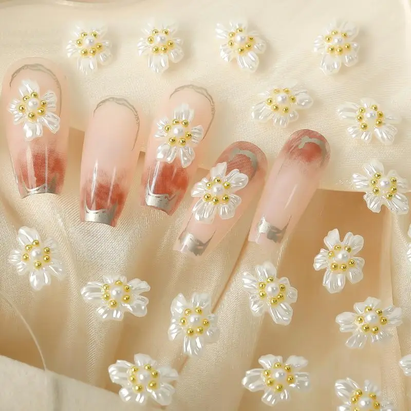 20 قطعة سحر الأظافر الجليد شفافة اللؤلؤ خمسة البتلات الزهور مسمار الزينة الراين الملحقات
