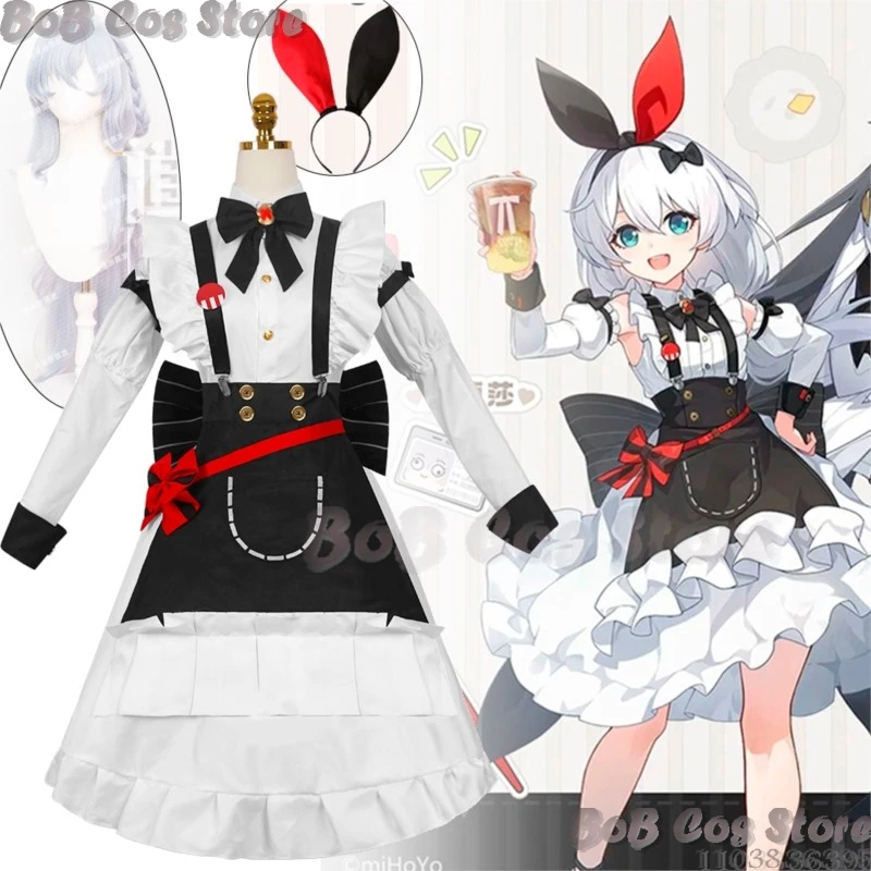 Theresa Apocalypse Game Honkai Impact 3 Cosplay Costume White Wig Women Girl Lolita Maid Dress Set Holloween Roleplay Customized