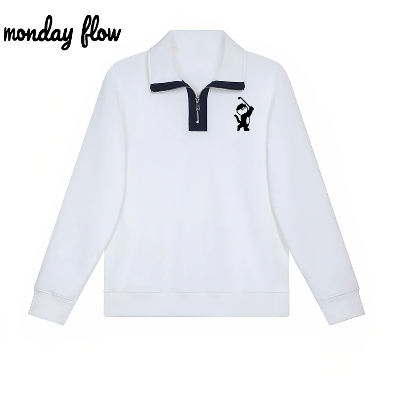 Monday Flow Herfst Winter Heren Golfkleding Halve Rits Lange Mouw Solid Casual Shirt 2024 Nieuw Dames Golfshirts