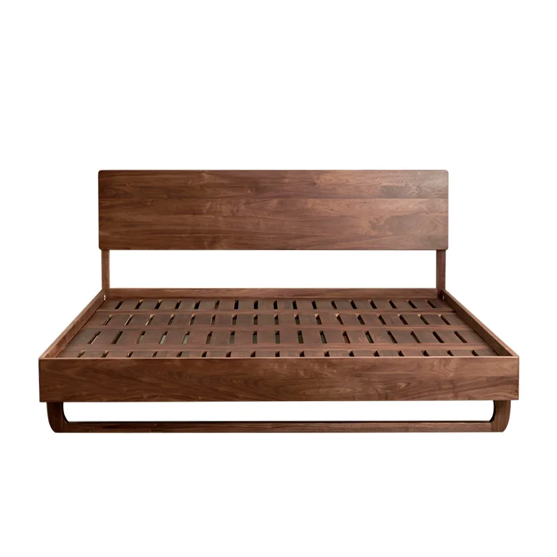 

North American black walnut bed Nordic simple bed 1.8 meters master bedroom marriage bed suspended backrest solid wood bed suspe