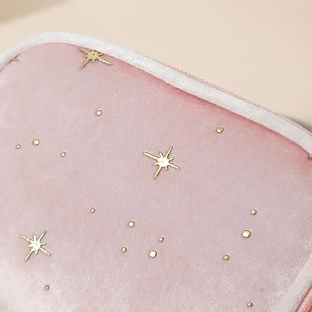 Portable Toiletry Bag Velvet Small Cosmetic Case for Women Travel Makeup Bag with Star Pattern Zippered Pouch for Lipstick