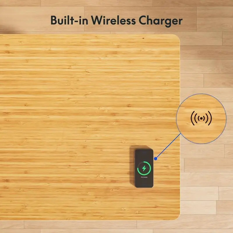 55" Bamboo Standing Desk, Dual Motor 3 Stages Adjustable Height Electric Computer Workstation w/Wireless Charging