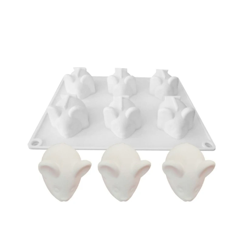 6-Cavity Mouse Shaped Silicone Mold Mousse Cake Decorating Mold Baking Tool for Making Chocolate, Candy, Soap