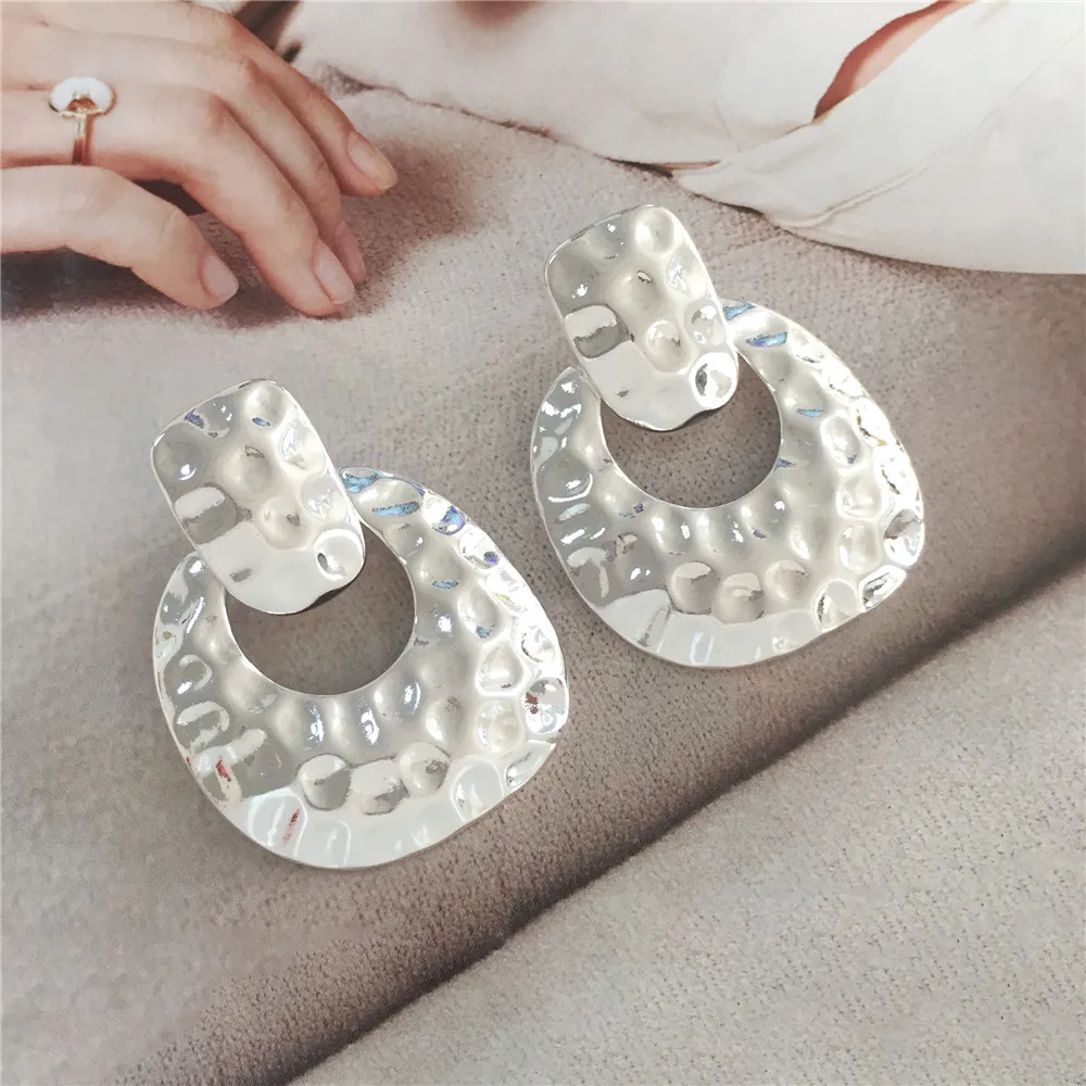 Chic Women Fashion Hammered Surface Irregural Shape Two Layer Drop Earrings for Daily Party Fashion Jewelry