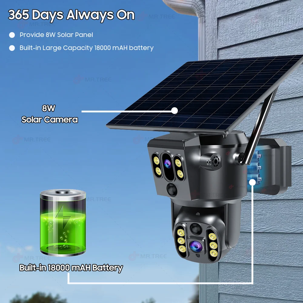 Imagem -05 - Tree-câmera de Vigilância Solar Dual Lens ao ar Livre 4k 4g Sim Wifi Rastreamento Humanóide Cor Ptz Visão Noturna Segurança Câmera ip 6mp mr