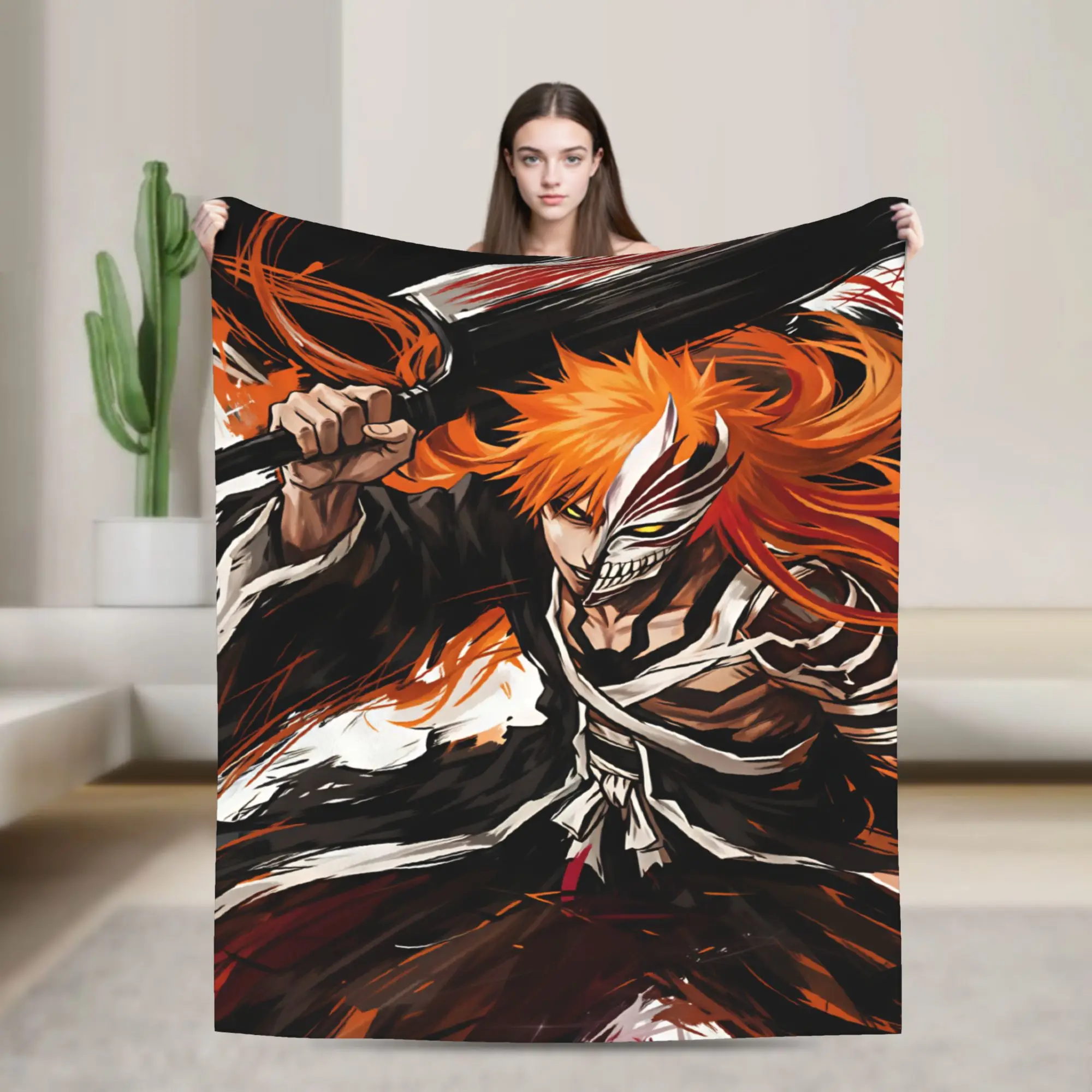 Bleachs Kurosaki Ichigo Anime Cartoon Soft Warm Blanket  Kids Plush Throw Blanket Couch Bed Flannel Bedspread Sofa Bed Cover