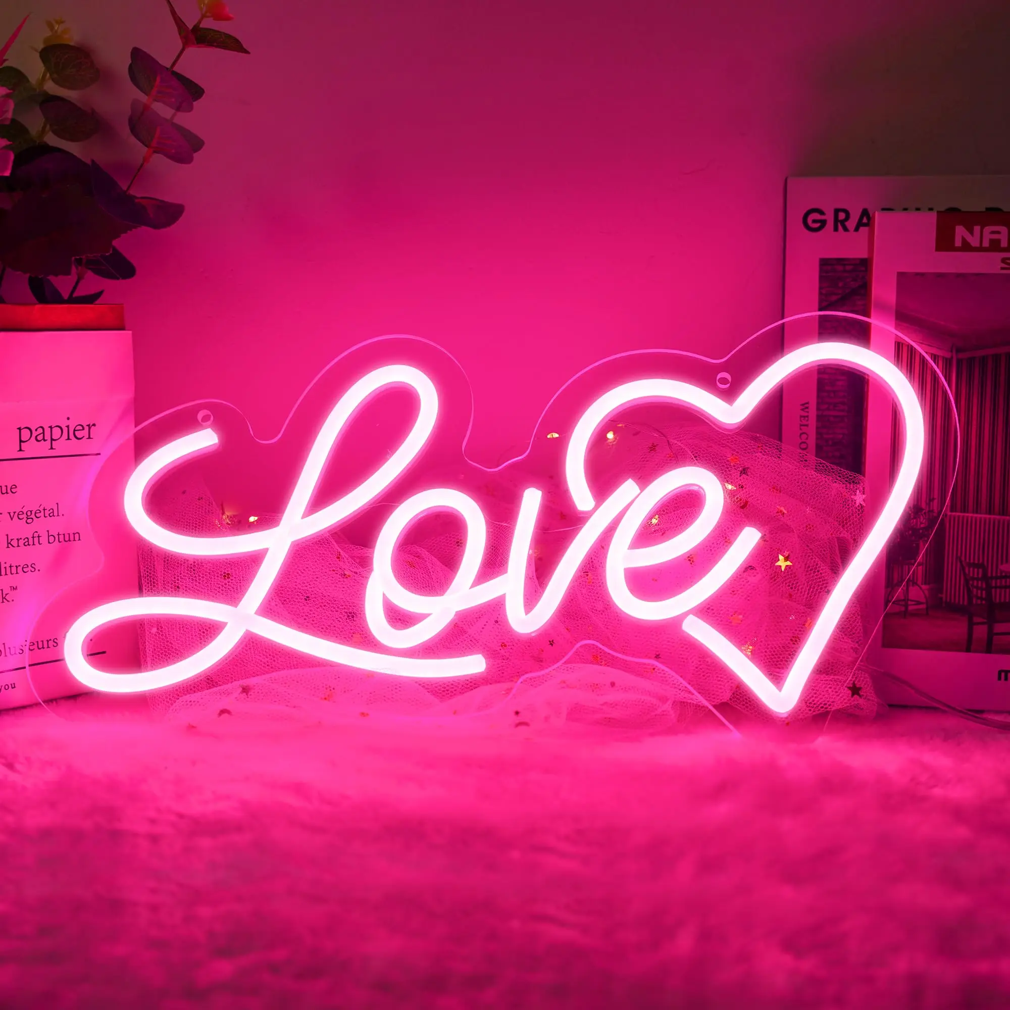 

Love Heart Dimmable Neon Sign for Wall Decor, Kids Room, Wedding & Party, Gift for Valentine‘s Day, Girlfriend, Birthday