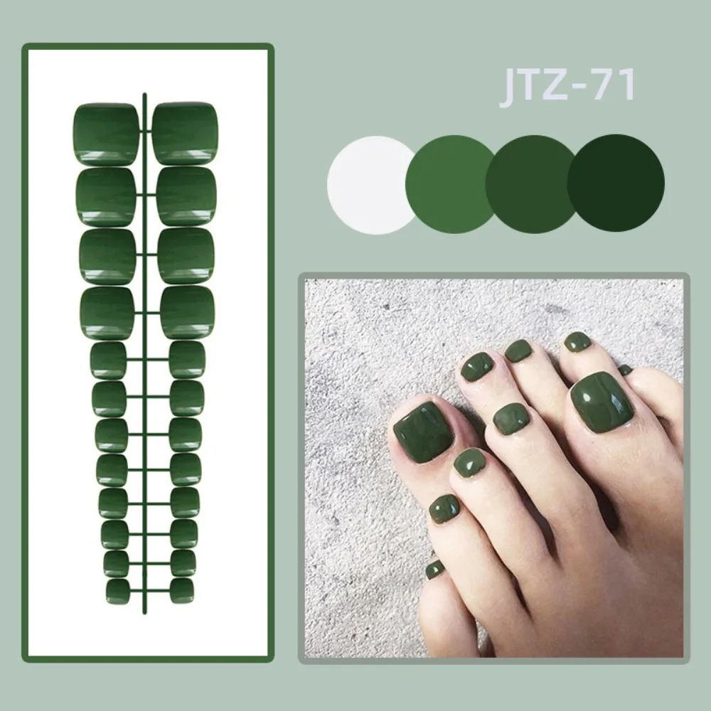 

24Pcs Nail Tips Detachable Solid Color Fake Toe Nails Full Cover Bright False Toenail Wearable Manicure Press-on Nails Women