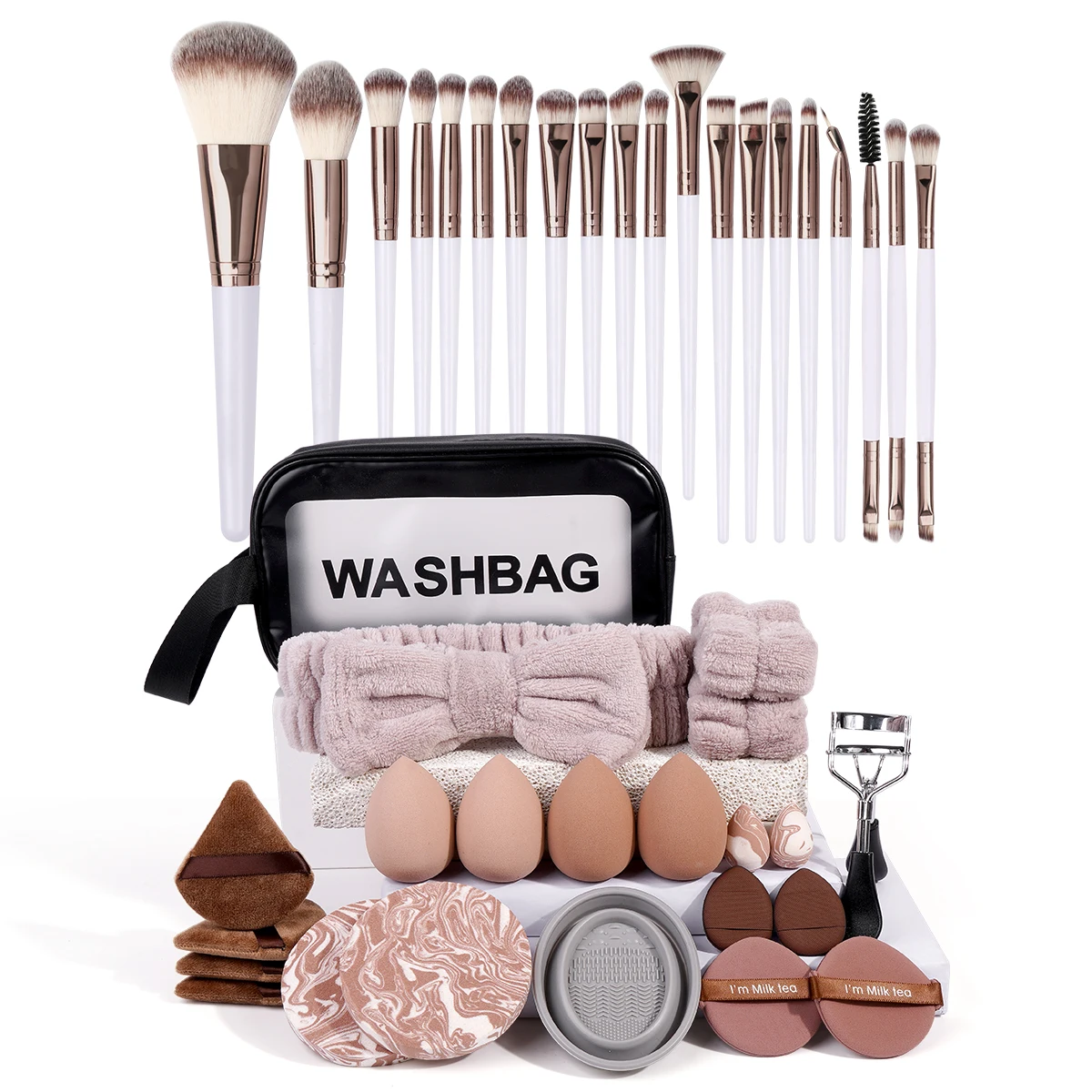 MAANGE 42 pezzi Kit per trucco multifunzionale include 20 pennelli con borsa per il lavaggio Set di valore per soffio di polvere per trucco multi stile Strumenti regalo