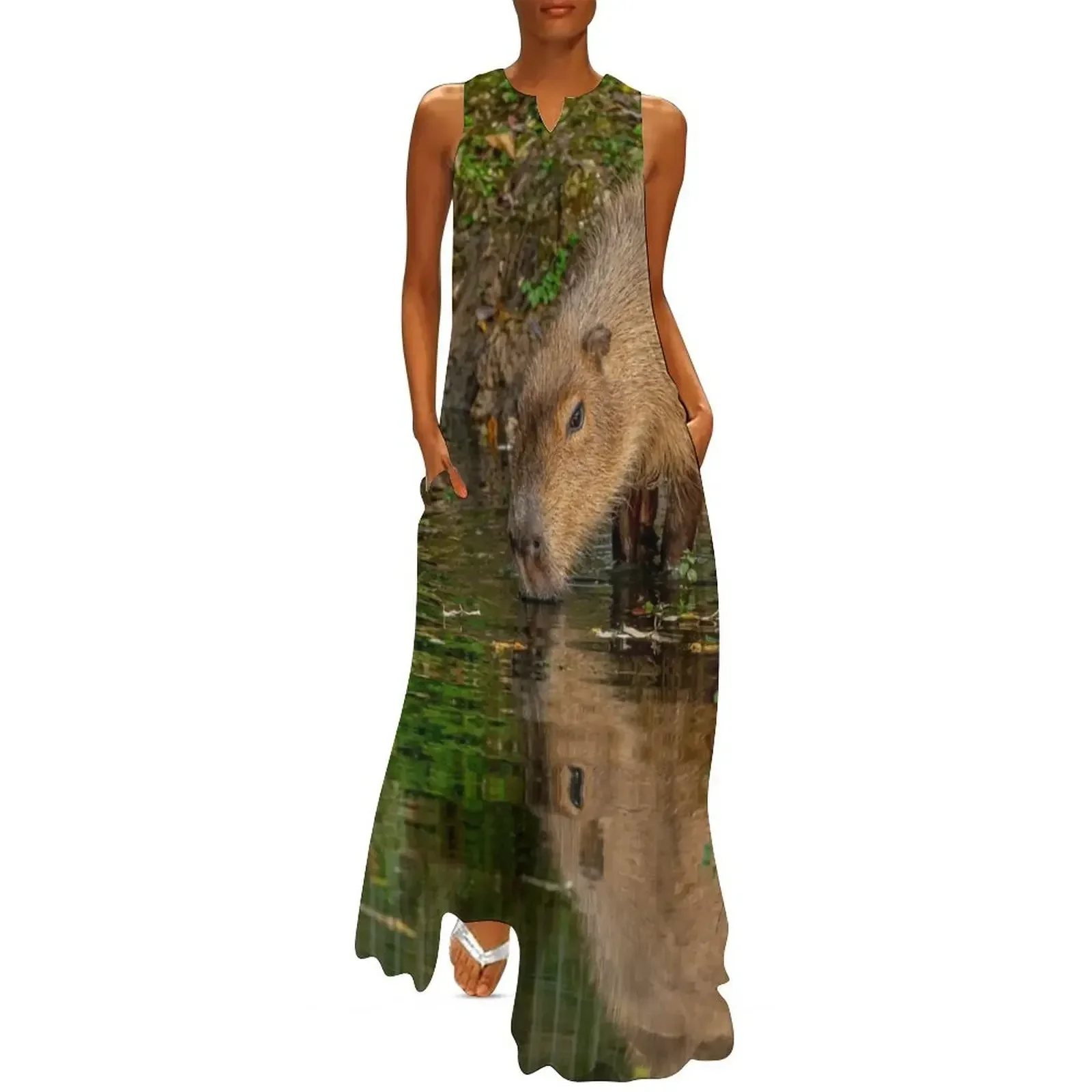 

Capybara taking the water Long Dress womens dress Prom gown luxury woman party dress