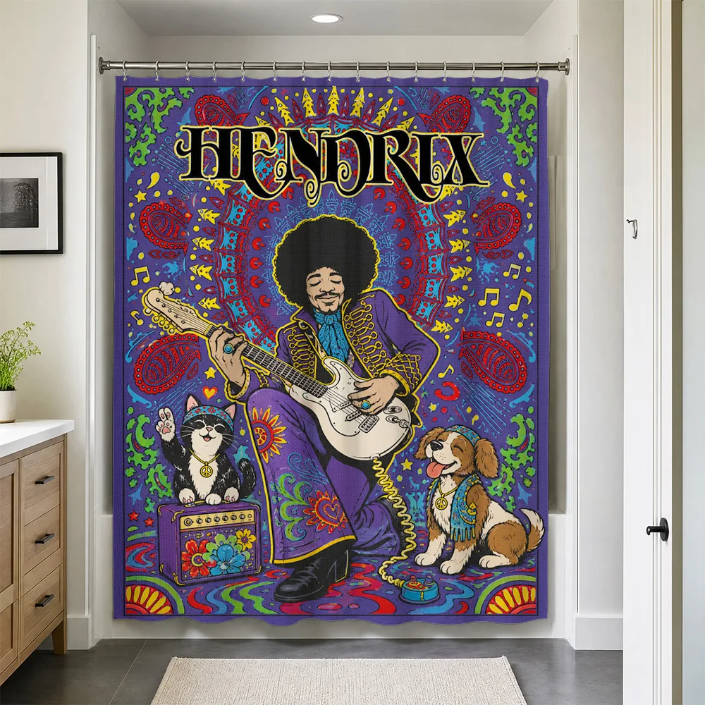Vibrant Jimi Hendrix Rock Star Pop Art Shower Curtain Liner Waterproof Psychedelic Music Bathroom Home Decor Artistic Shower Cur