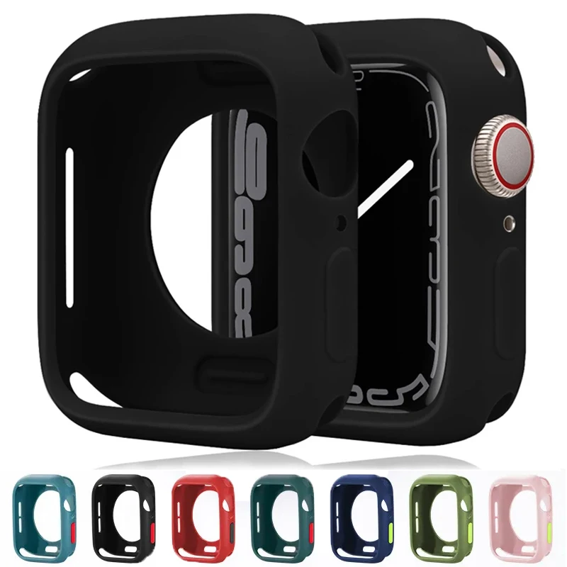 Cover For Apple Watch 9 8 7 se 6 5 Case 45mm 41mm 44mm 40mm 42mm 38mm Accessories Soft Silicone Bumper iWatch Series Ultra 49mm