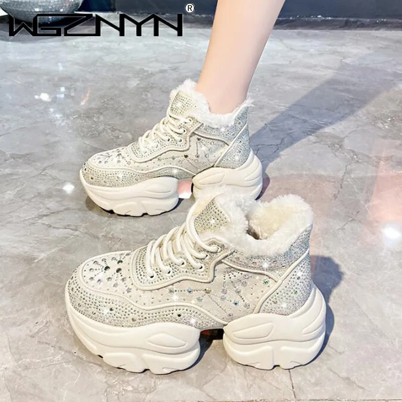 2024 Fashion Women Shoes New Winter Warm Women Sneakers Diamond Luxury Designer Casual Ankle Boots Platform Shoes Zapatos Mujer