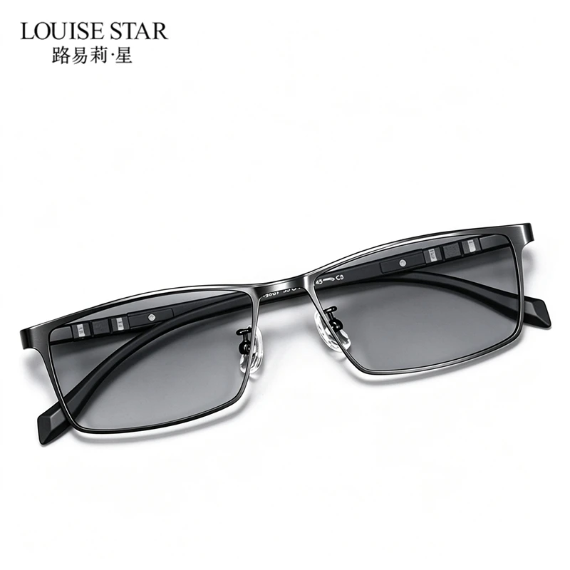 Reading Glasses Business Retro Box Titanium Alloy Eyeframe Ultra Light Large Frame Photochromic Reading Glasses Customizable