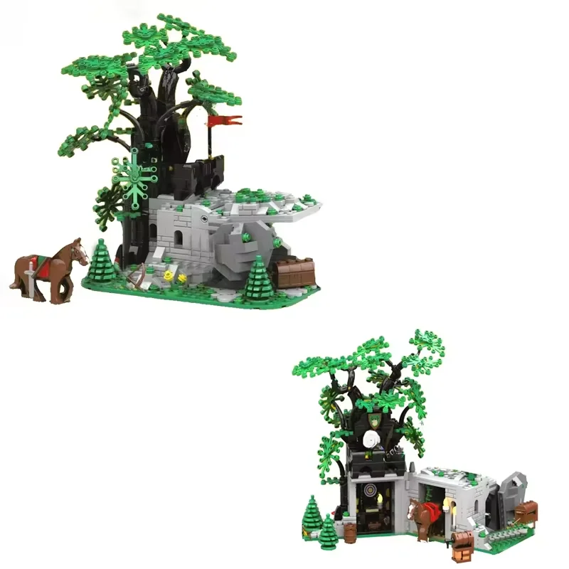 MOC Medieval Forest Castle Outpost Building Blocks Camouflage Stronghold Ranger Diorama Display Architecture Adult Brick Set