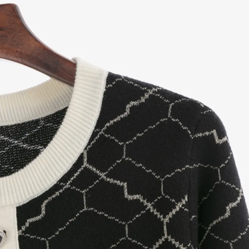 Czarna dzianinowa sukienka damska Elastyczny żakard zapachowy Sukienka wiosenno-jesienna elegancka rekreacyjna Sukienka mini jednoczęściowa