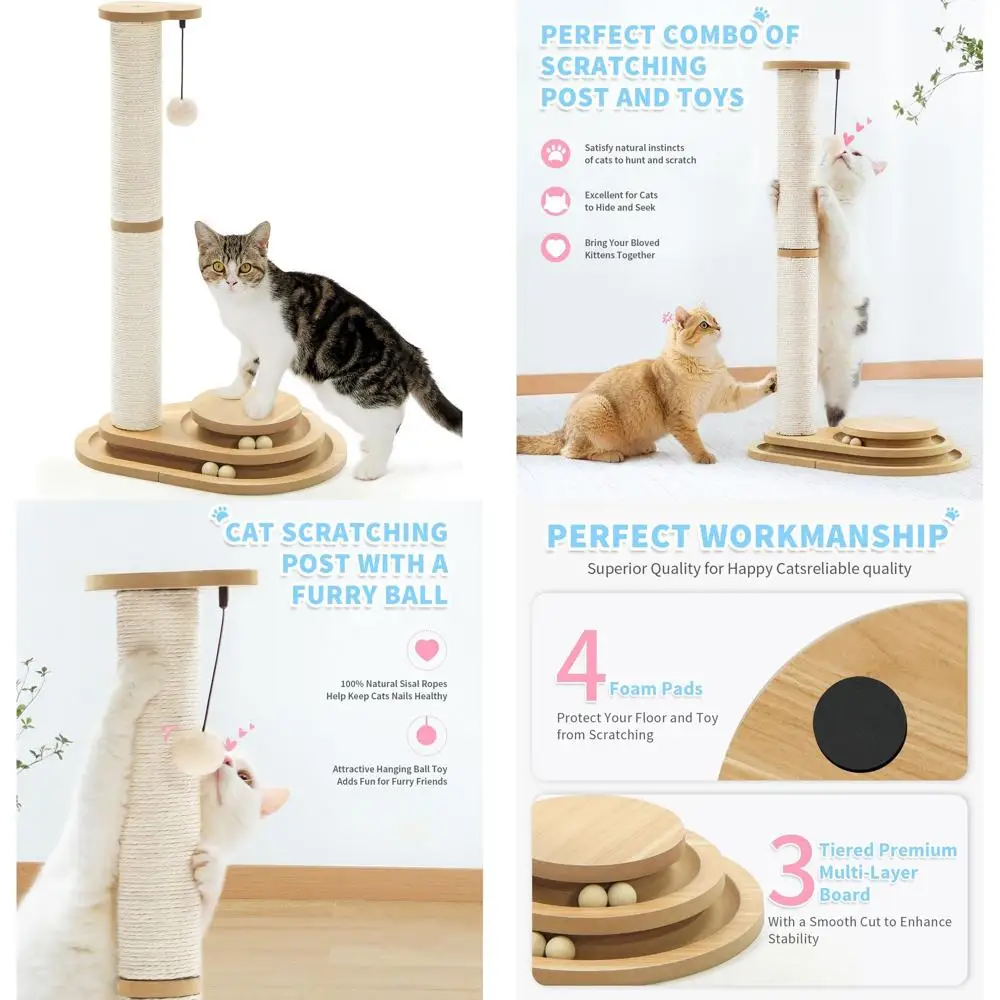 

Made4Pets Когтеточка для кошек Когтеточка для кошек Игрушки для котят или домашних кошек Деревянная дорожка с шариками Двухслойная Ern Sisal 32 дюйма Высокая царапина Po