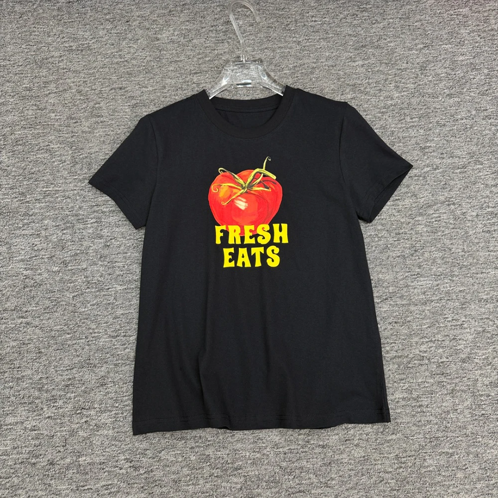 Women 100% Cotton Crew Neck T Shirt Vintage Tomato Print Short Sleeve Casual Basic Tees Summer Streetwear Daily Wear Tops