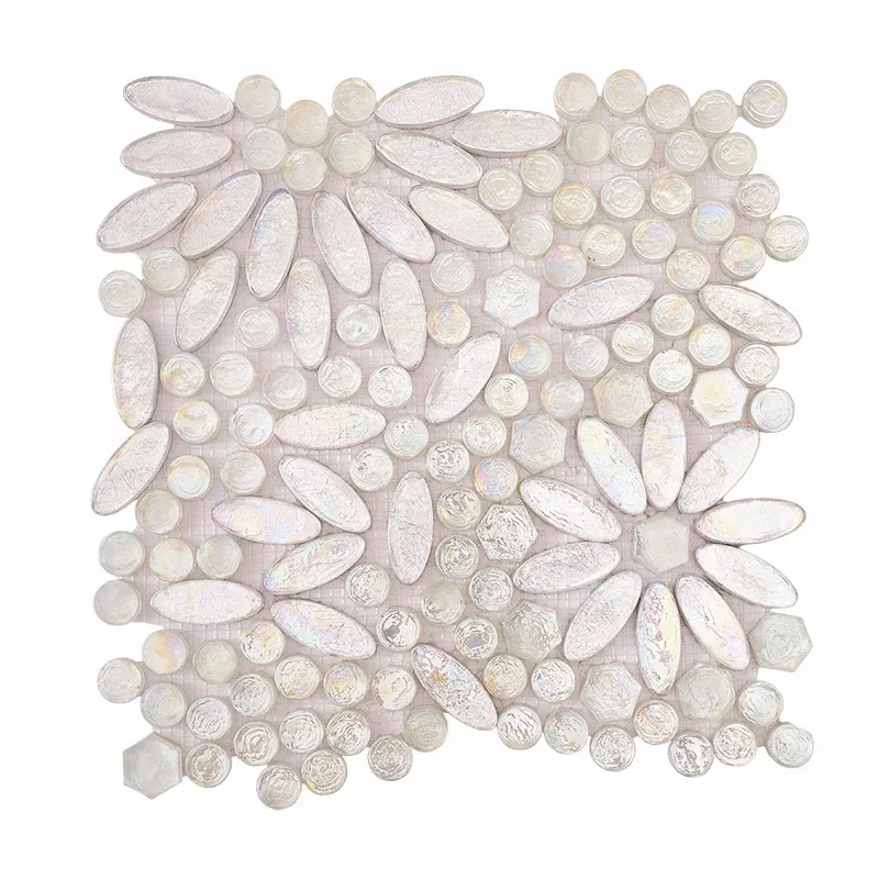 French Vintage Iridescent White Glass Mosaic Flower Parquet Bathroom Restaurants Anti Slip Flooring Wall Tile SSMT09254