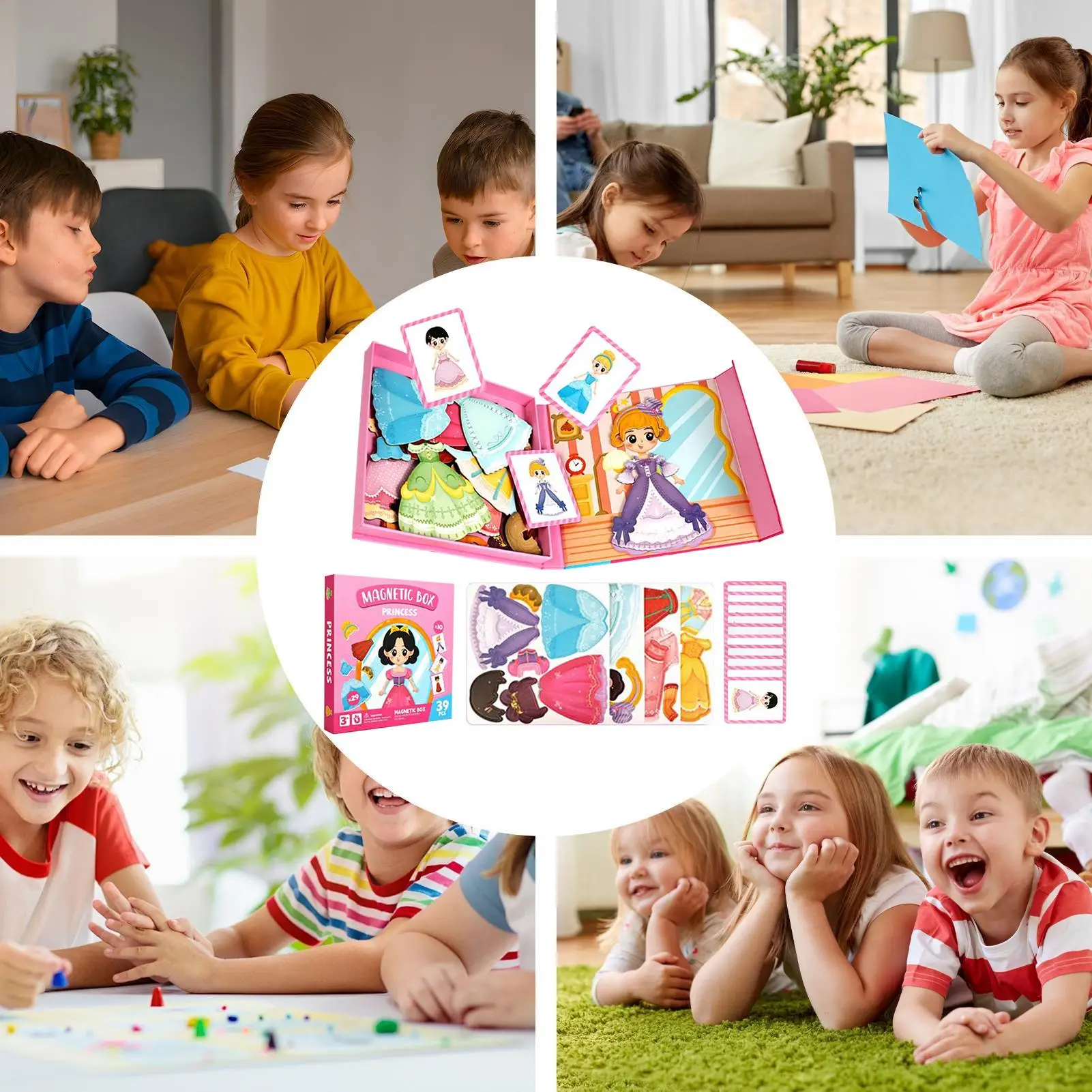 Magnetisches Anzieh-Puzzle-Spielzeug für Kinder, pädagogische Spaßspiele, Charakter, professioneller Transport, Prinzessinnen-Anziehszenen