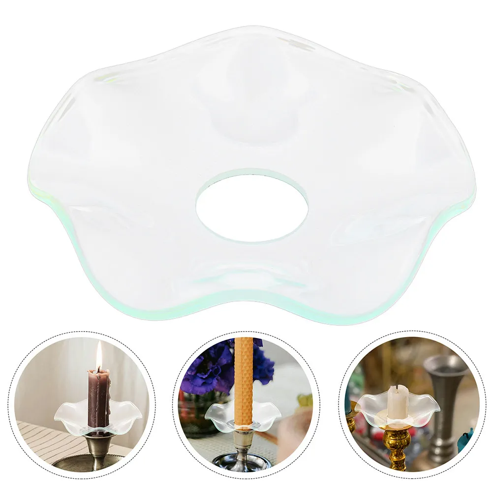 2Pcs Clear Glass Plate Drip Catcher Rings Decorative Wax Catcher Candlestick Protectors for Wedding Events
