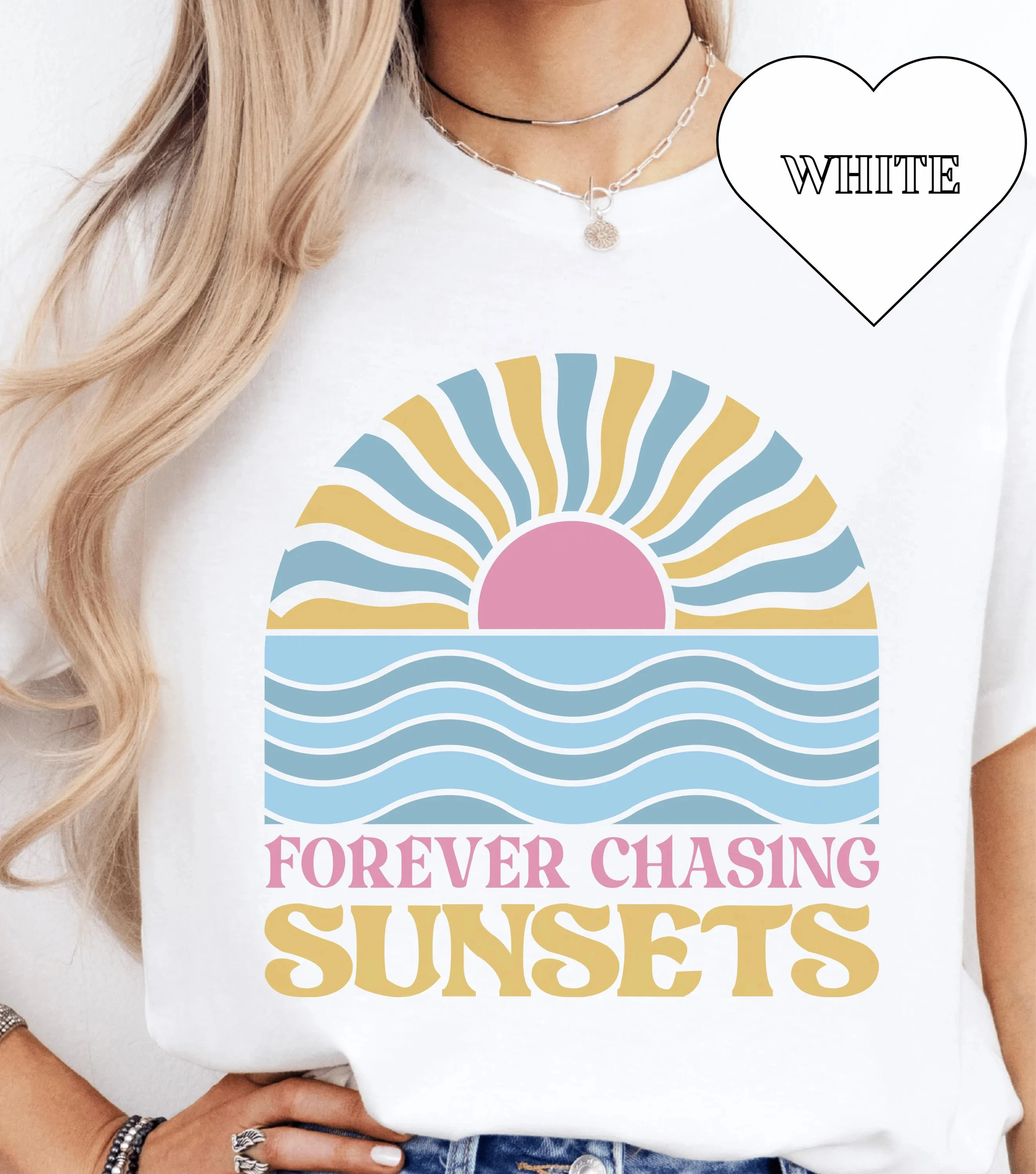 Summer Women's Forever Chasing Sunsets T-Shirt Unisex Cotton and Breathable Short Sleeve Streetwear Oversized Loose Casual