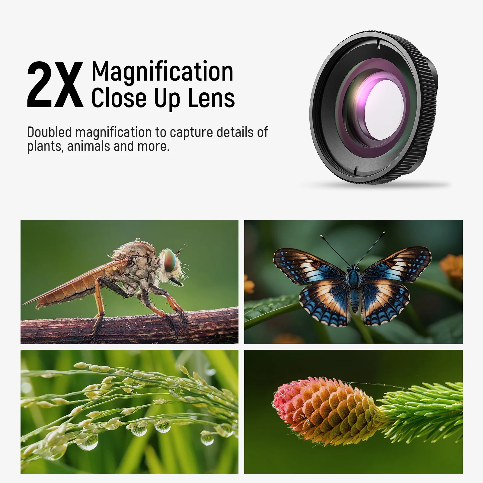 NEEWER 2X Magnification Lens 7-10cm Focal Distance Compatible with GoPro Hero 13 12 11 10 9 Action Camera, Not Waterproof