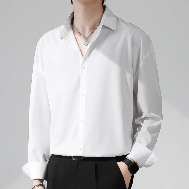 55-105KG Men's long sleeved elastic shirt, non ironing business dress, professional work attire, stand up collar shirt