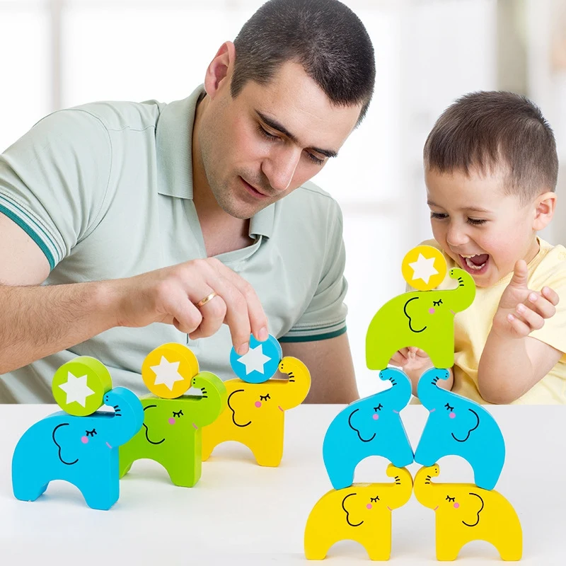 Décennie s de construction éléphant en bois pour enfants, jeu d'empilage d'équilibre, jouet de puzzle, début du dos