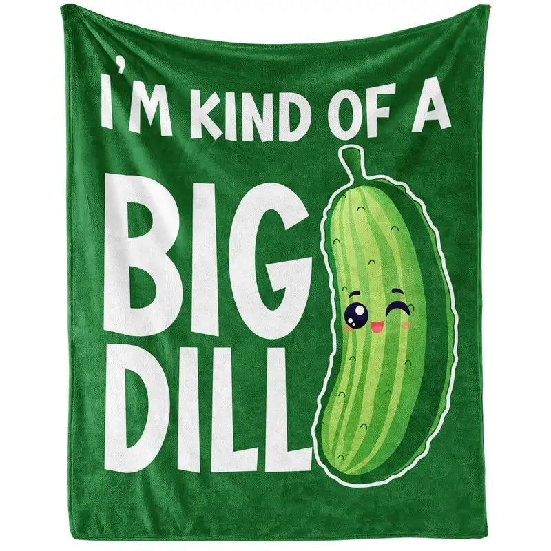 VIKAMA Retro Big Dill Pickle Flannel Throw Blanket Cute Cucumber Pun Print Farmhouse Bedroom Sofa Camping Decor Gift