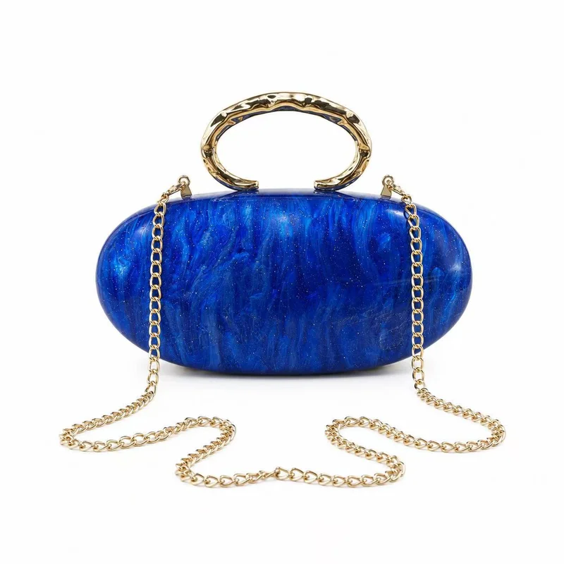 Acrylic Oval Clutch Evening Bag For Women, Hard Shell Chain Shoulder Purse, Minimalist Handbag For Wedding Party Banquet