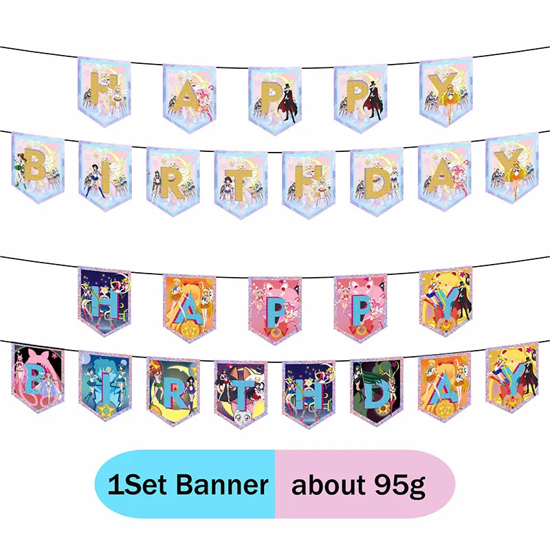 Sailor Moon Themenparty-Dekorationen: Einweggeschirr, Tassen, Teller, Flaggen, Strohhalme, Banner, Kuchen, Geburtstag, Feiertagsparty-Zubehör – Detail 12