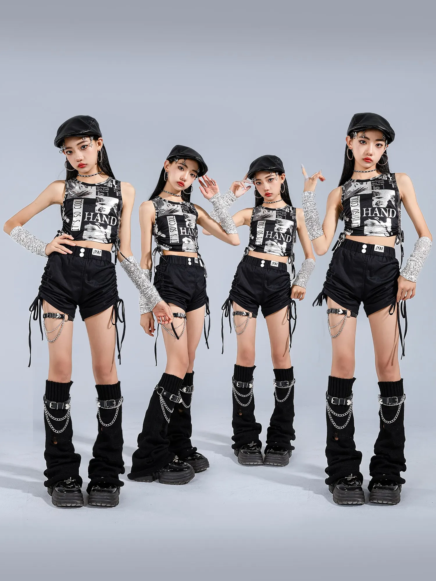 Kpop Girls Jazz Dance Clothes Sleeveless Navel Tops Cheerleading Dance Performance Suit Kids Fashion Street Dancewear BL16660