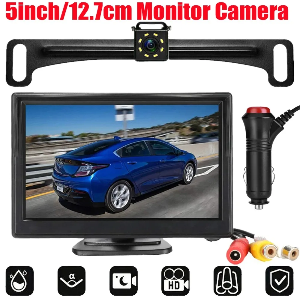 QueenDer 5 inch TFT LCD Car HD Monitor Reverse Camera Security Display for  Reverse Backup Parking Camera Drive Recorder