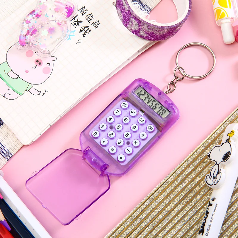 Portable Mini Flip Calculator Hanging Pendant Keychain Keyring Key Holder Gift