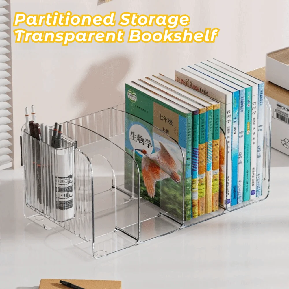 New Acrylic Book Stand Clear Multi-compartment Bookshelf Thickened Multi-function Desk Sorting Organizer School Supplies