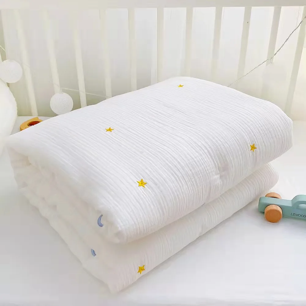 

Embroidery Bear Cherry Cotton Muslin Kids Blanket with Filler,Lovely Fluffy Baby Duvet, Luxury Baby Thermal Cover,Crib Beddings