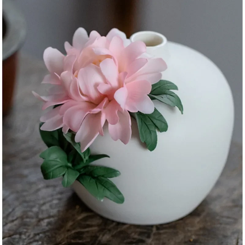 

Rich Peony Flower Vase Ceramic Pinched Desktop Decoration Dining Table Study Craft Oments Exquisite Three Dimensional Plant Vase