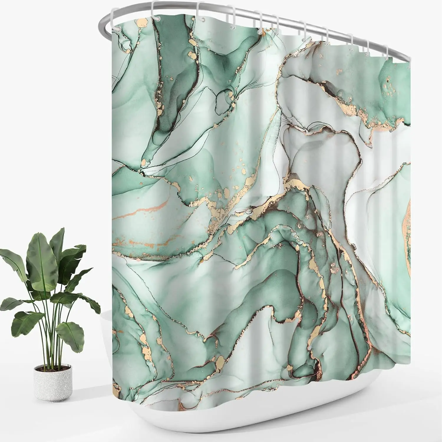 

Luxurious Green Marble Shower Curtain with Gold Veins Bathroom Decor Waterproof Polyester Curtain Liner for Modern Home Bathroom