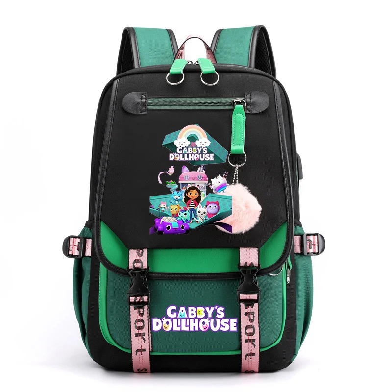 New Gabby's Dollhouse Students Durable School Bag Teenager Girls Usb Charging Backpacks Bookbag Gabby Dollhouse Backpack Women