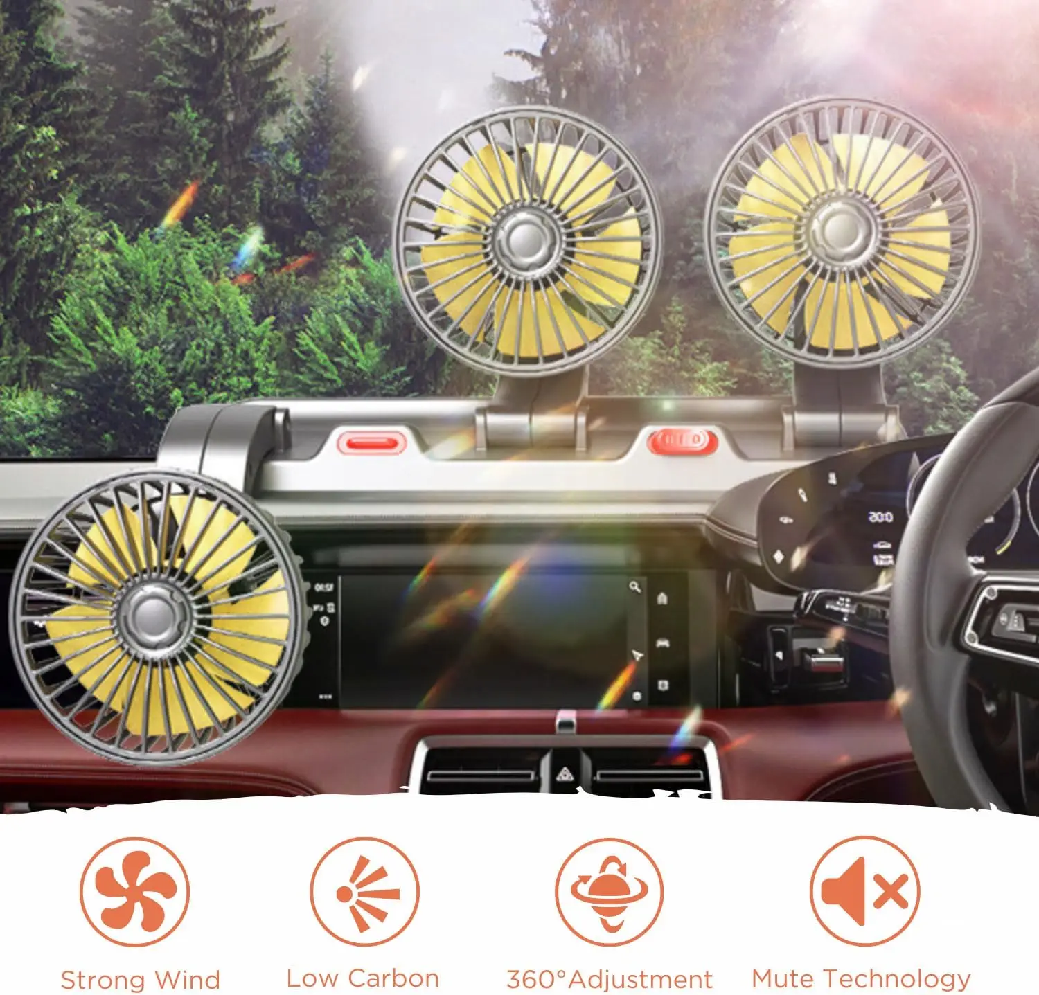 12v Car Cooling Three-Head Fan, 360° Rotation, 2-Speed Adjustable, 51-Inch Cord Length, Portable Car Cooling Fan